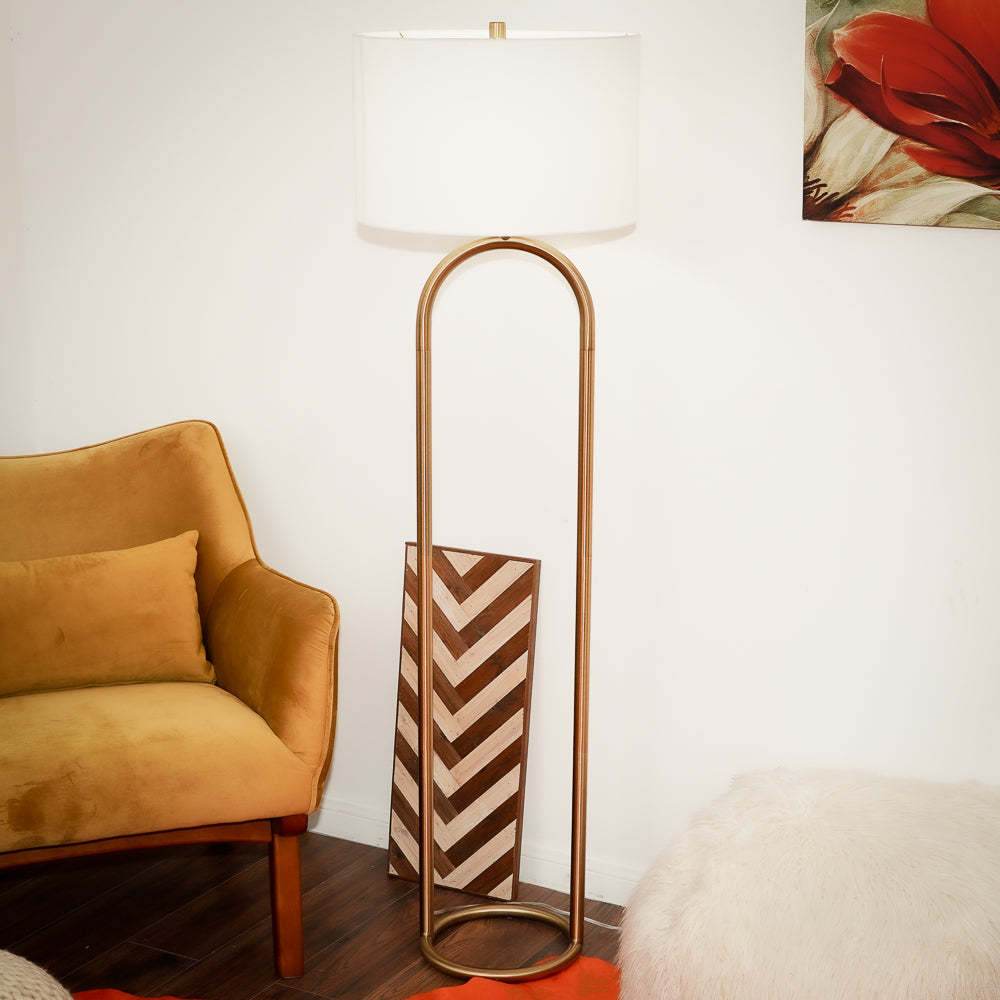 Brass Base Floor Lamp With Large White Drum Shade - Sleep Galleria
