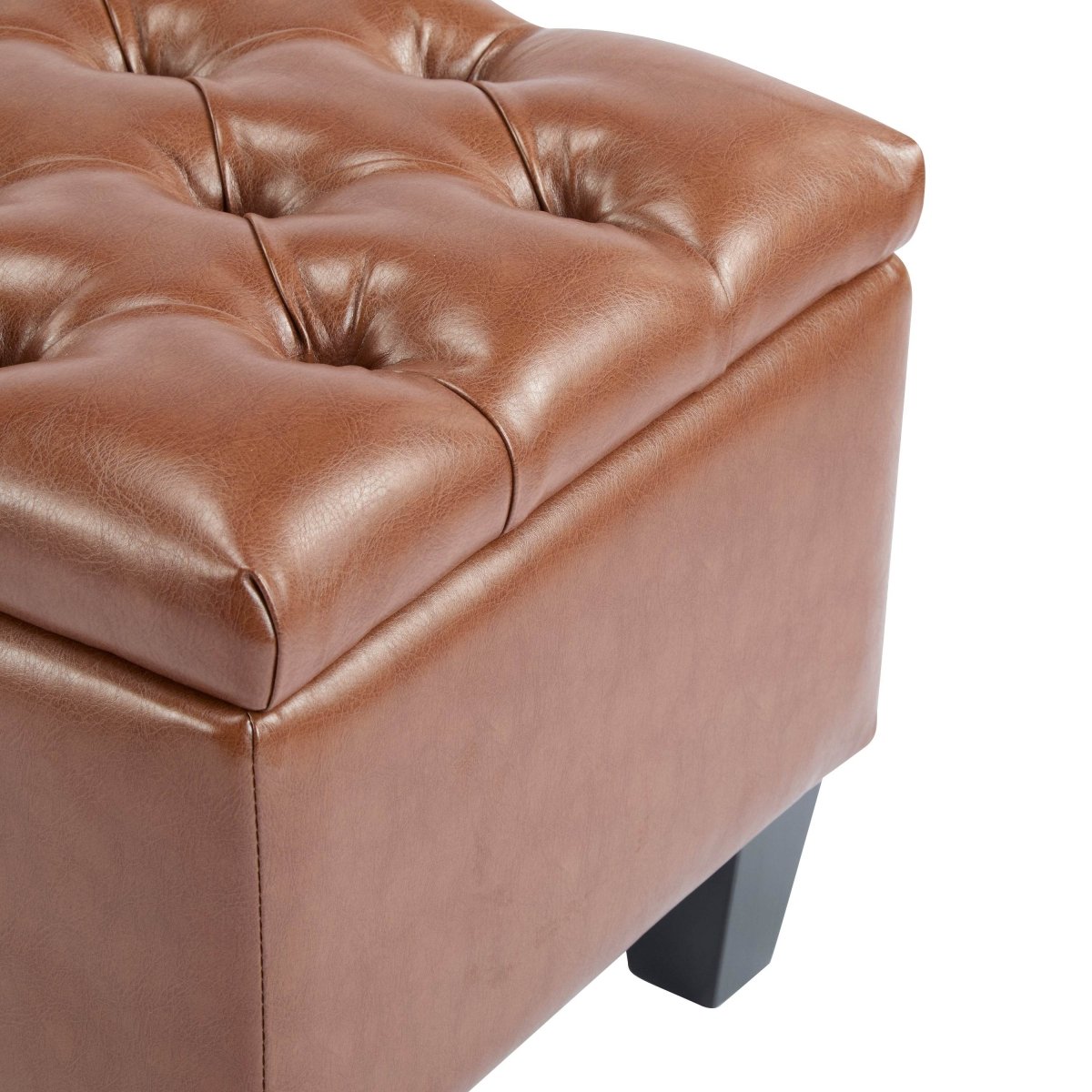 Brown PU Leather Storage Ottoman Bench With Foam Filling - Sleep Galleria