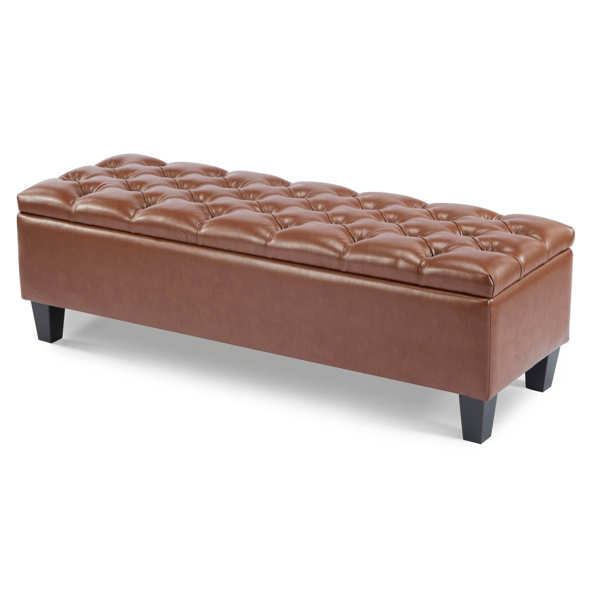 Brown PU Leather Storage Ottoman Bench With Foam Filling - Sleep Galleria
