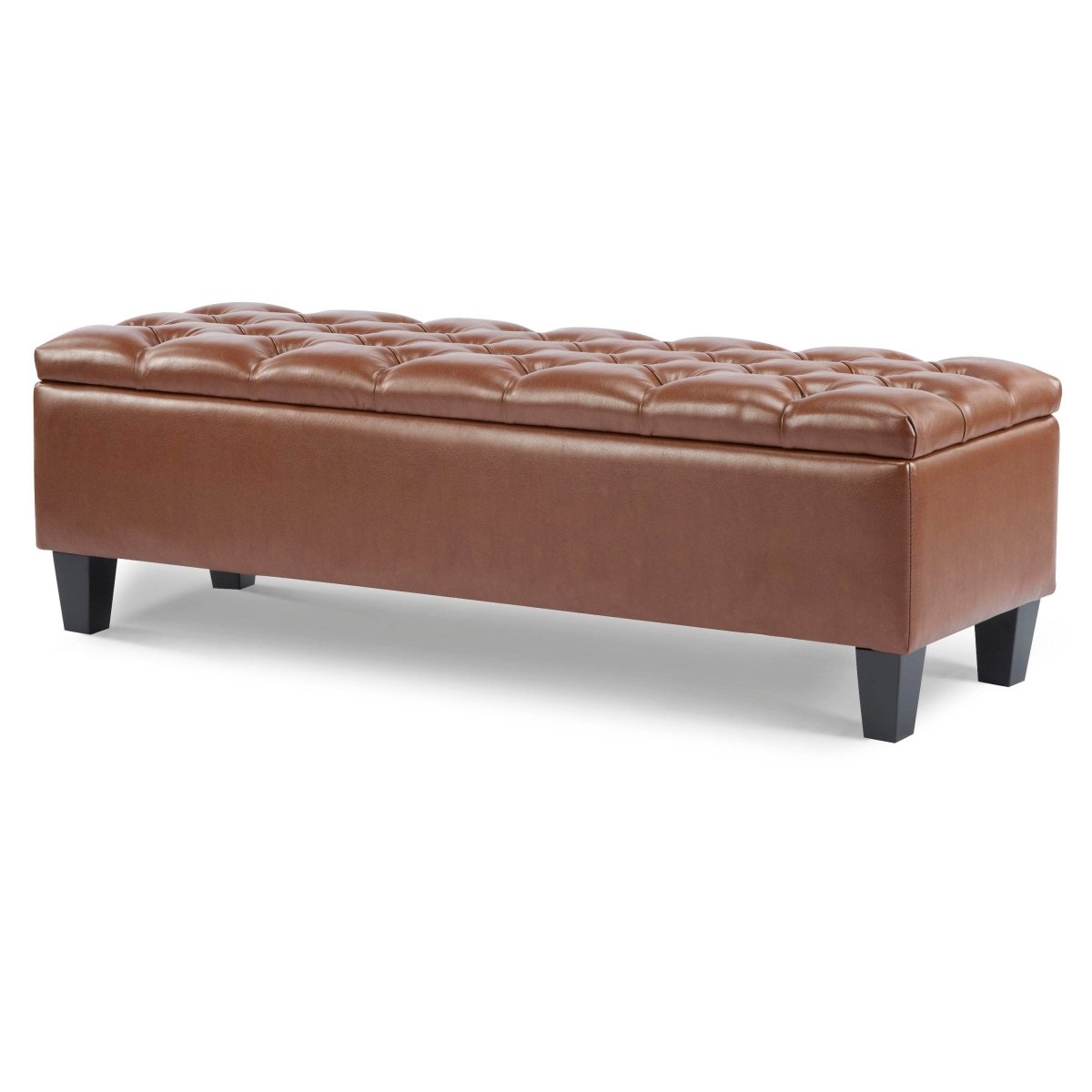 Brown PU Leather Storage Ottoman Bench With Foam Filling - Sleep Galleria