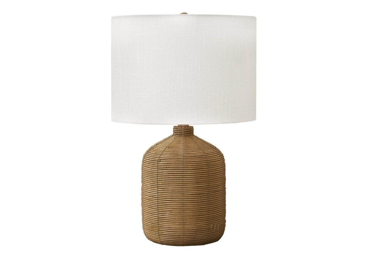 Brown Rattan Ginger Jar Table Lamp With Fabric Shade - Sleep Galleria