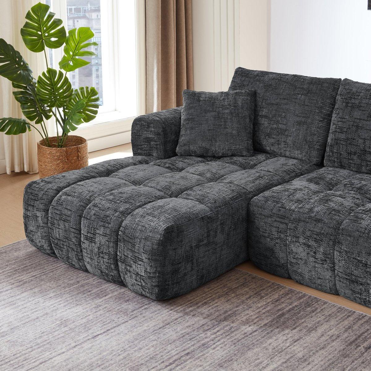 Chenille Dark Grey L-Shape Tufted Sectional Sofa - Omega Lifestyles