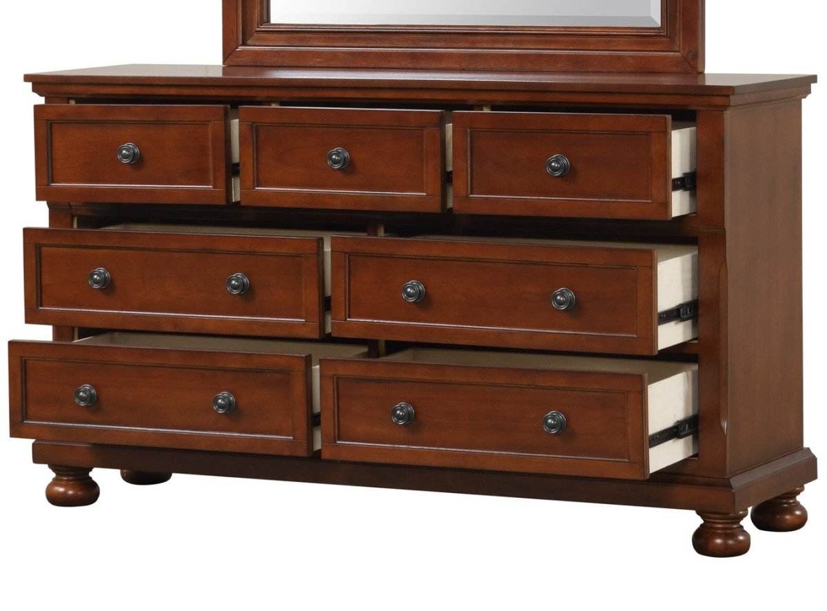Cherry Finish Particle Board Dresser With Full Extension Drawers - Sleep Galleria