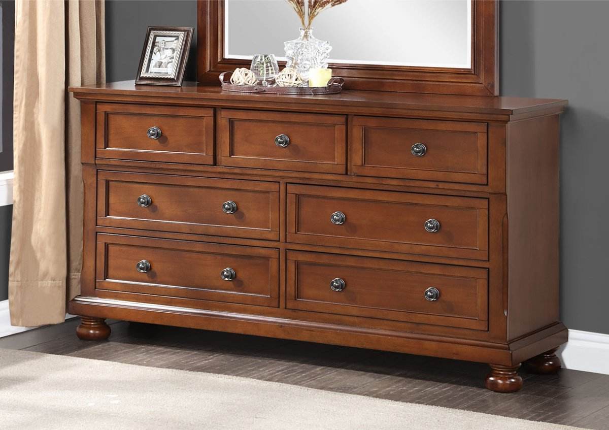 Cherry Finish Particle Board Dresser With Full Extension Drawers - Sleep Galleria