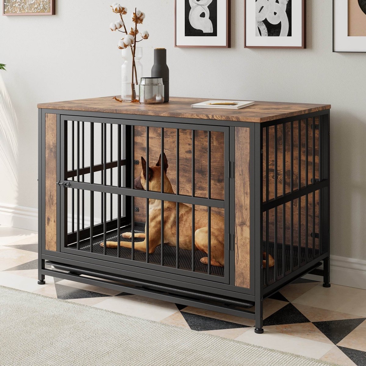 Chew-Resistant MDF Metal Dog Crate Furniture - Sleep Galleria