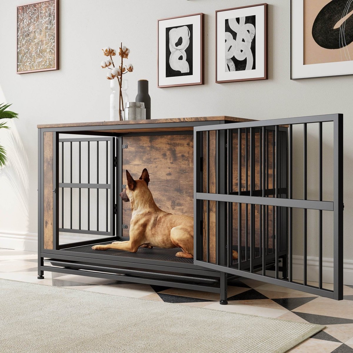 Chew-Resistant MDF Metal Dog Crate Furniture - Sleep Galleria