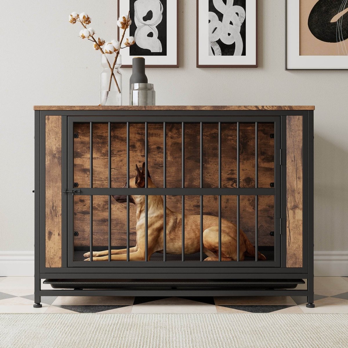 Chew-Resistant MDF Metal Dog Crate Furniture - Sleep Galleria
