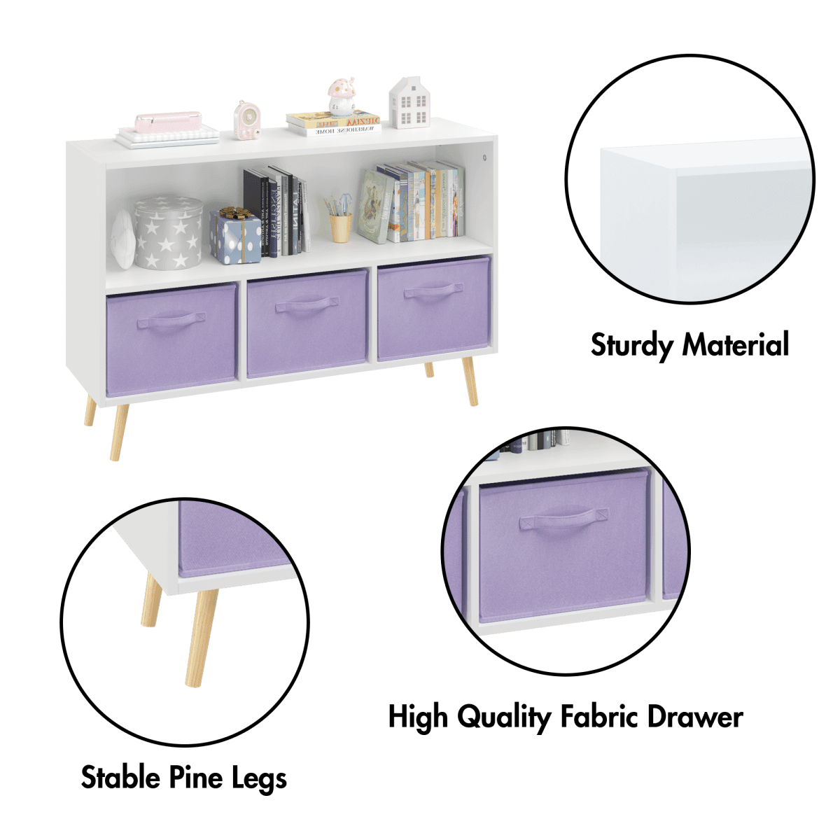 Children’s MDF Bookcase With Collapsible Fabric Drawers - Sleep Galleria