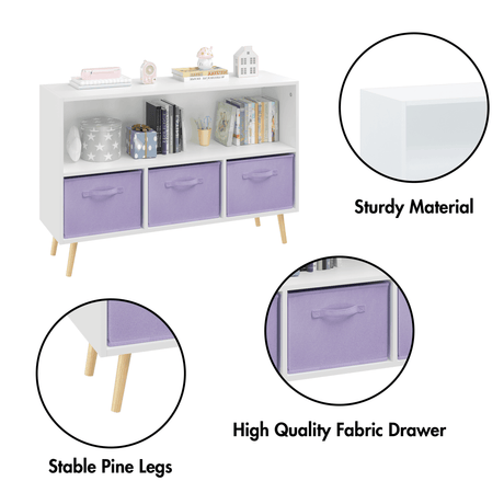 Children’s MDF Bookcase With Collapsible Fabric Drawers - Sleep Galleria