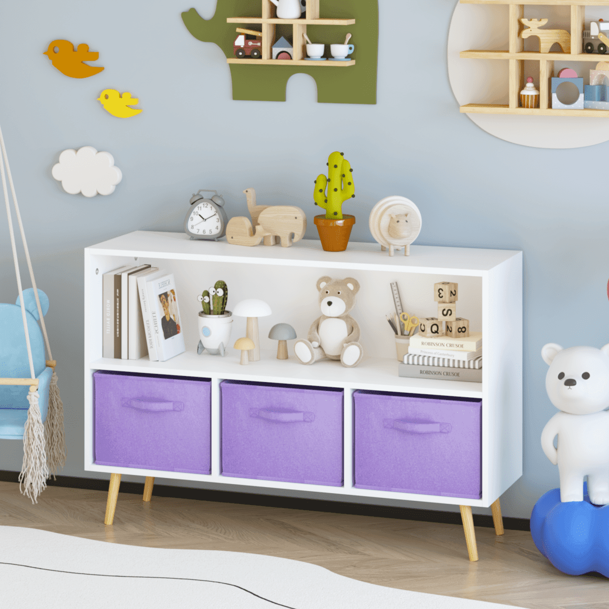 Children’s MDF Bookcase With Collapsible Fabric Drawers - Sleep Galleria