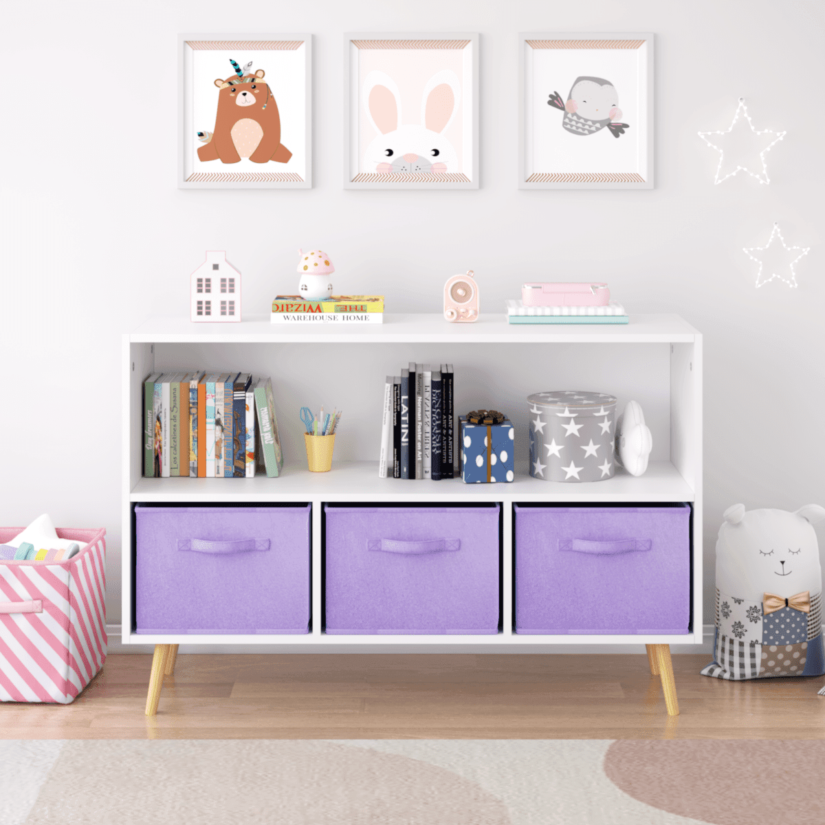 Children’s MDF Bookcase With Collapsible Fabric Drawers - Sleep Galleria