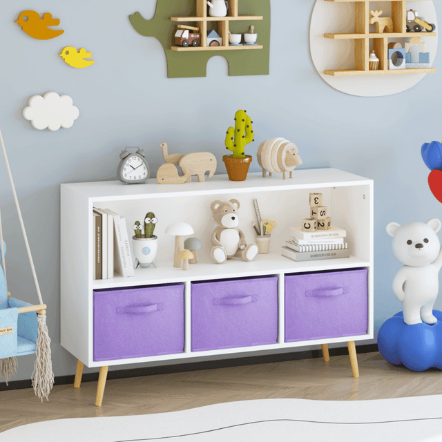 Children’s MDF Bookcase With Collapsible Fabric Drawers - Sleep Galleria