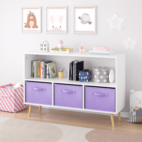 Children’s MDF Bookcase With Collapsible Fabric Drawers - Sleep Galleria