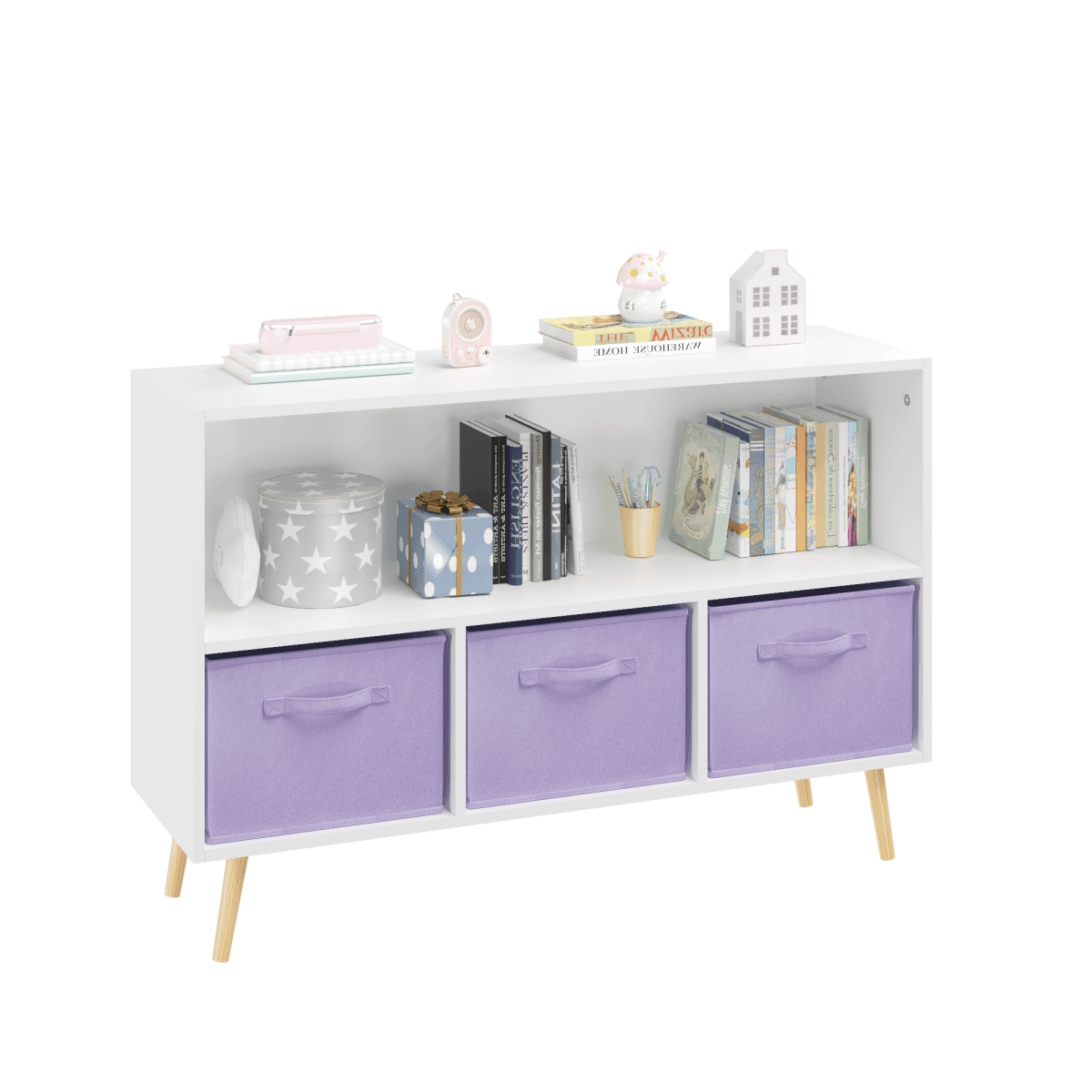 Children’s MDF Bookcase With Collapsible Fabric Drawers - Sleep Galleria