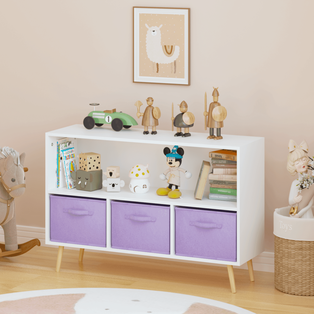 Children’s MDF Bookcase With Collapsible Fabric Drawers - Sleep Galleria
