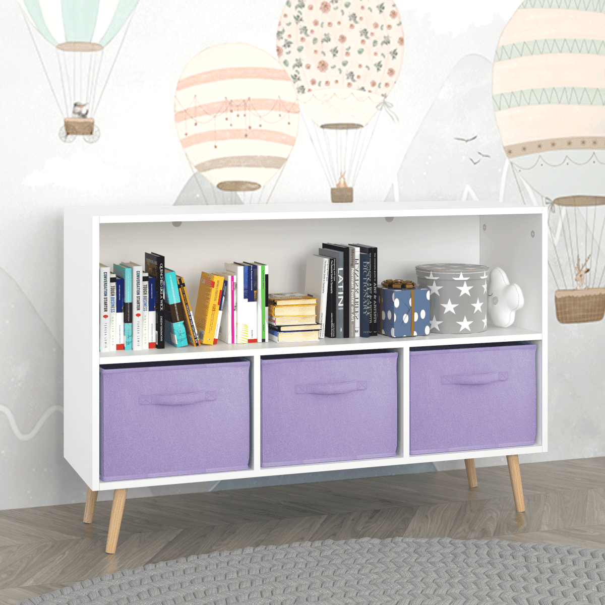 Children’s MDF Bookcase With Collapsible Fabric Drawers - Sleep Galleria