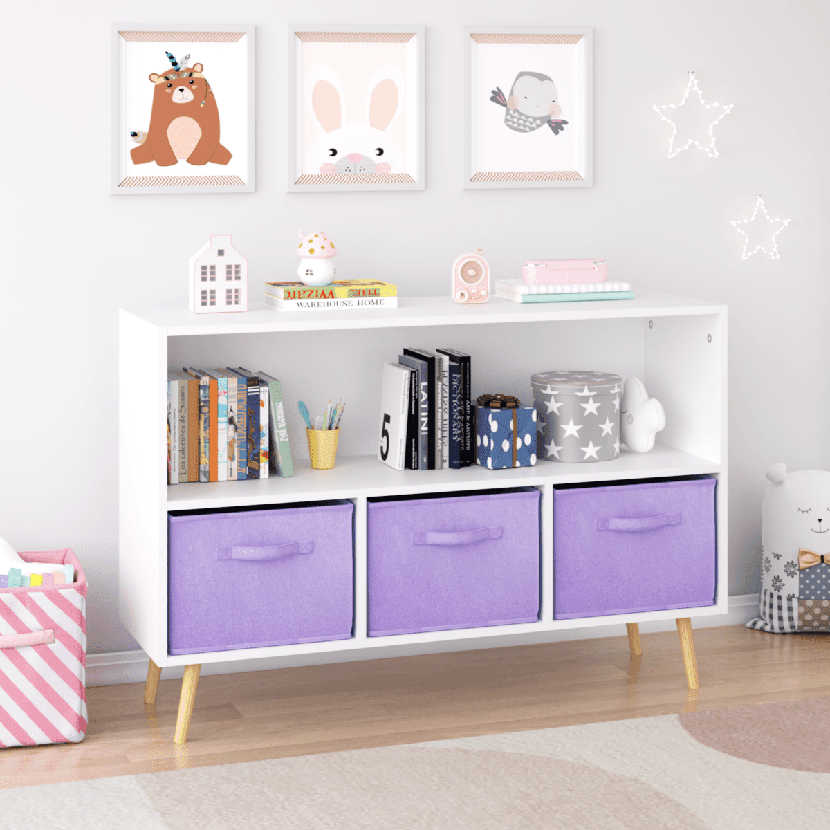 Children’s MDF Bookcase With Collapsible Fabric Drawers - Sleep Galleria