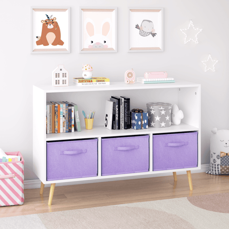 Children’s MDF Bookcase With Collapsible Fabric Drawers - Sleep Galleria