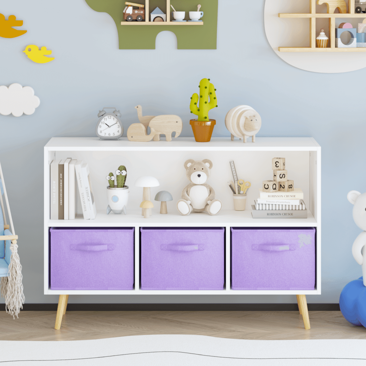 Children’s MDF Bookcase With Collapsible Fabric Drawers - Sleep Galleria