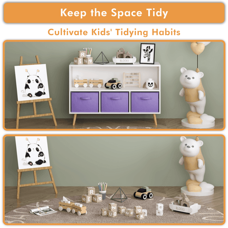 Children’s MDF Bookcase With Collapsible Fabric Drawers - Sleep Galleria