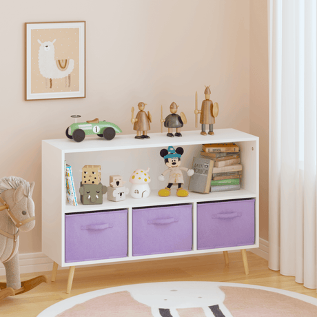 Children’s MDF Bookcase With Collapsible Fabric Drawers - Sleep Galleria