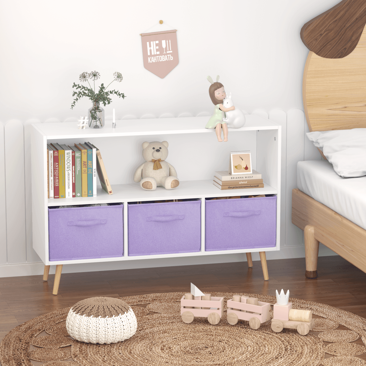 Children’s MDF Bookcase With Collapsible Fabric Drawers - Sleep Galleria