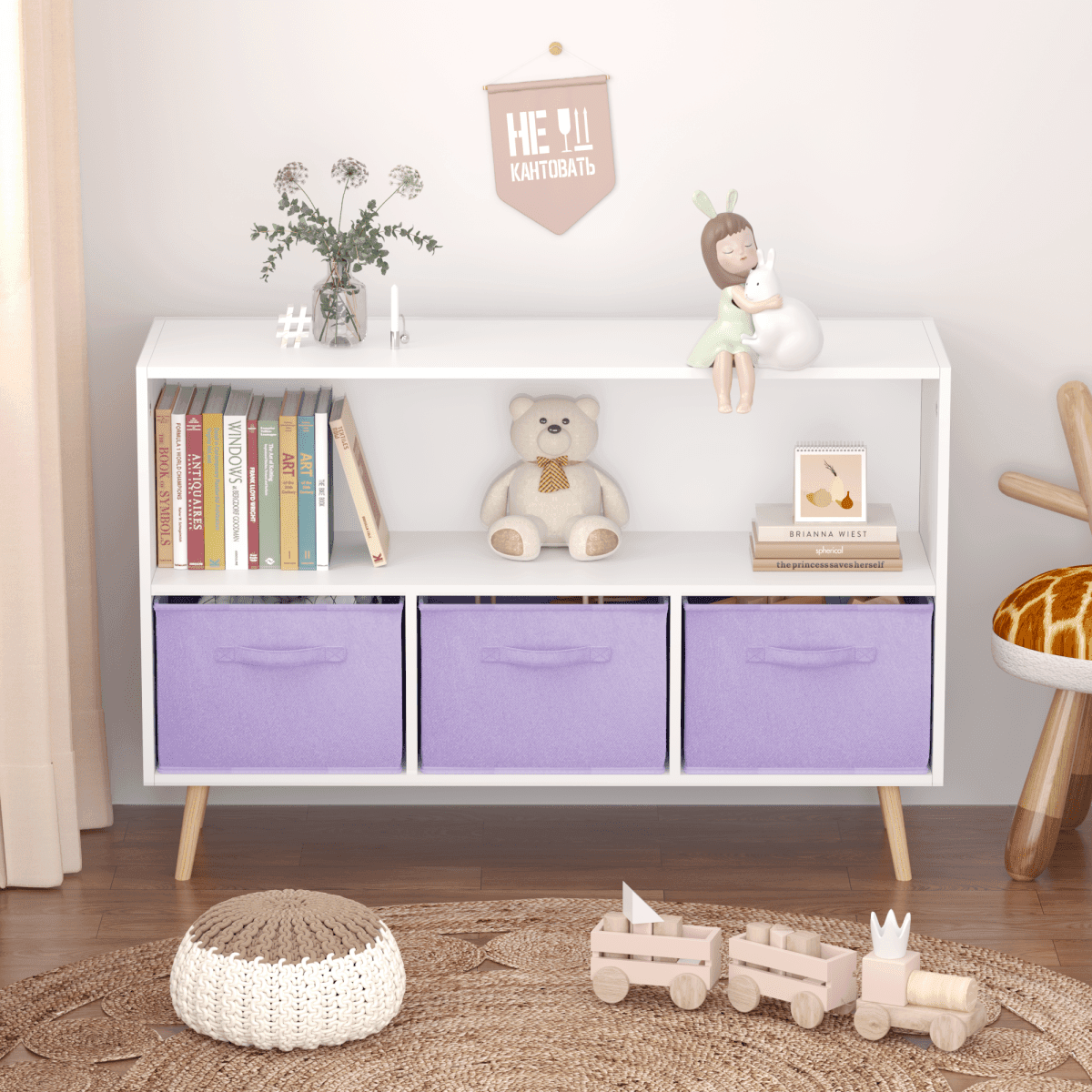 Children’s MDF Bookcase With Collapsible Fabric Drawers - Sleep Galleria