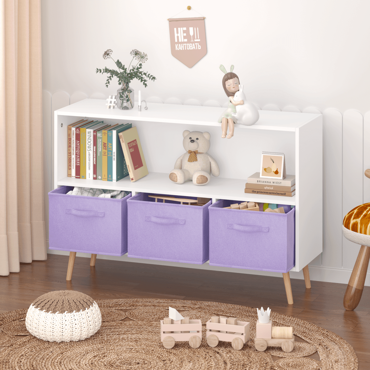 Children’s MDF Bookcase With Collapsible Fabric Drawers - Sleep Galleria