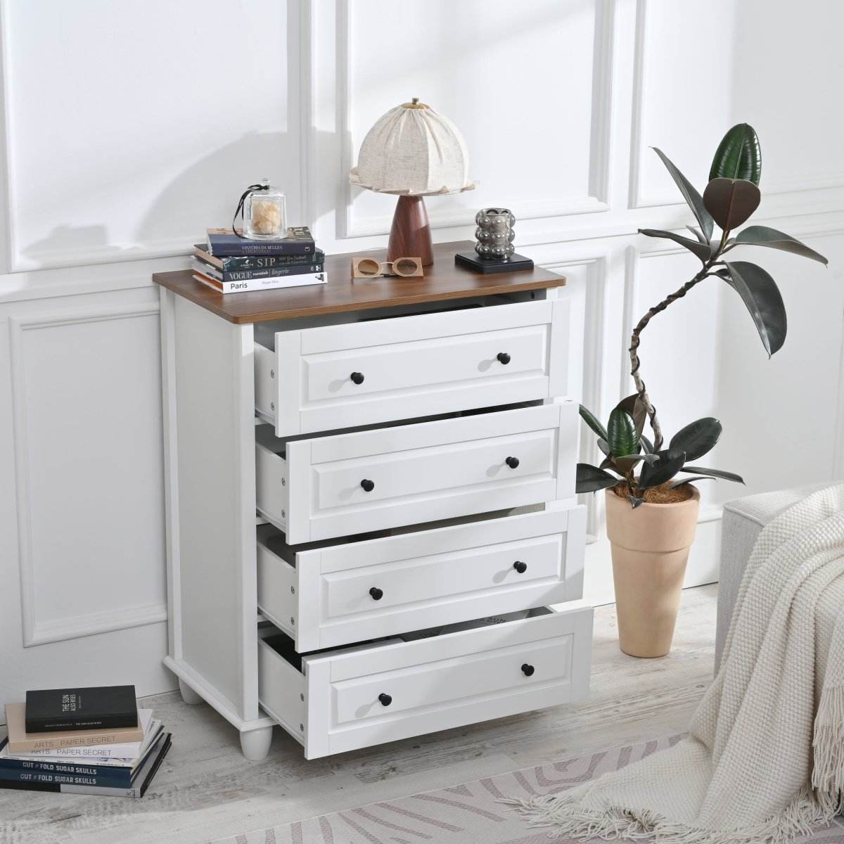 Classic Ivory White 4-Drawer Wood Dresser Chest - Sleep Galleria