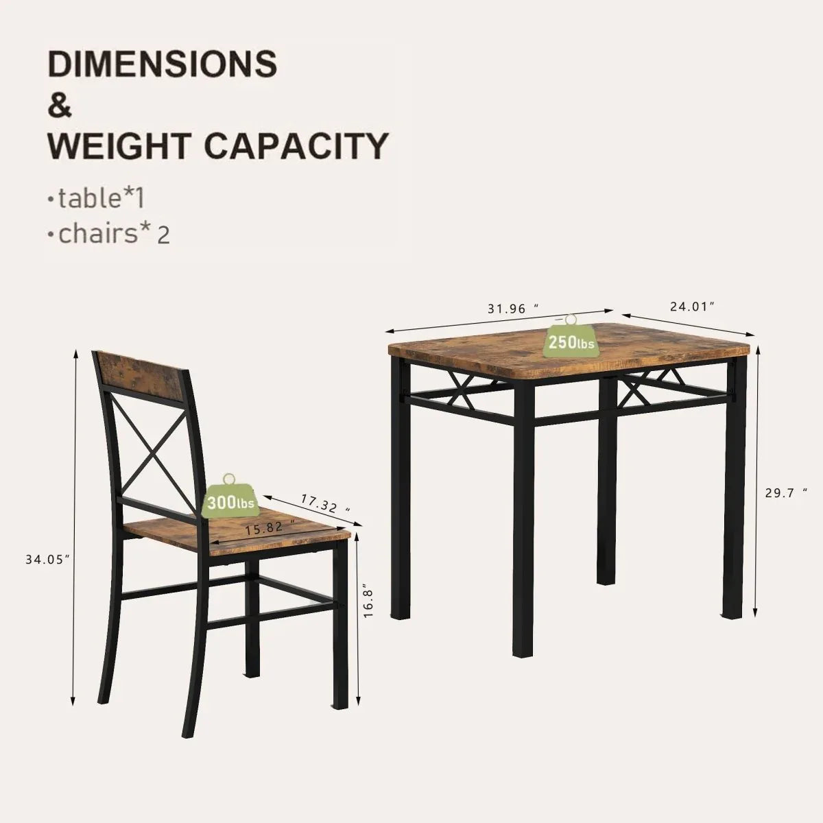 Compact Wood MDF Metal 2-Piece Dining Table Chair Set - Omega Lifestyles
