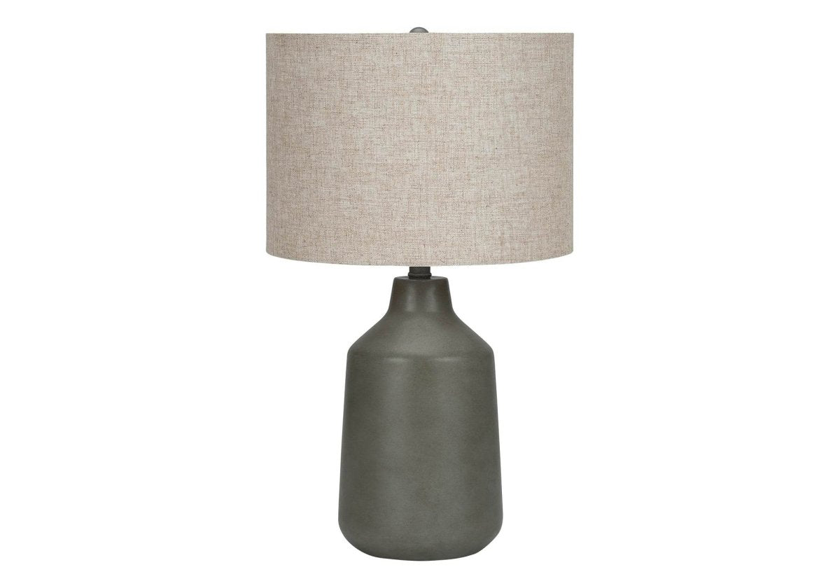Concrete Grey Table Lamp With Beige Linen Shade - Sleep Galleria