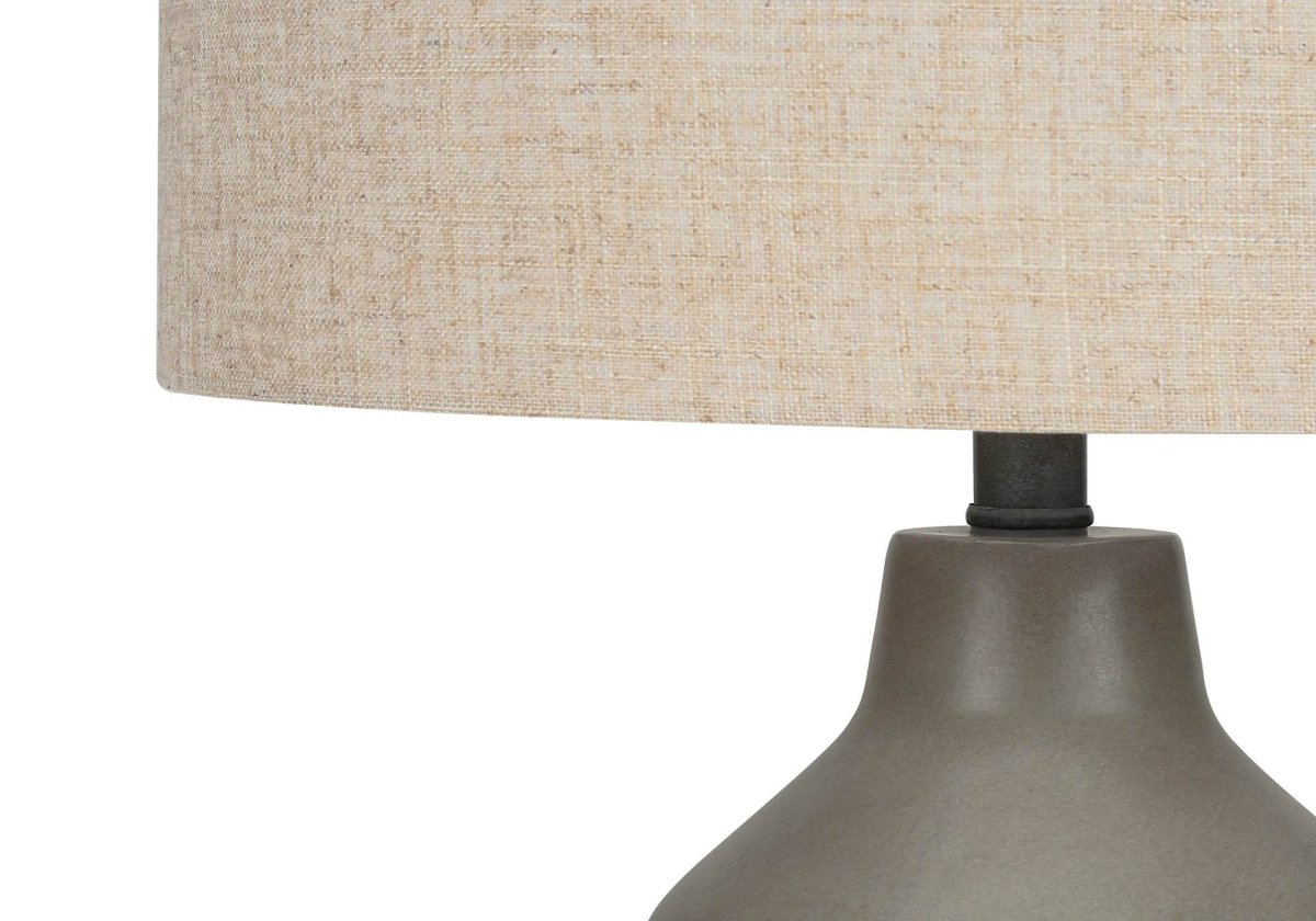 Concrete Grey Table Lamp With Beige Linen Shade - Sleep Galleria