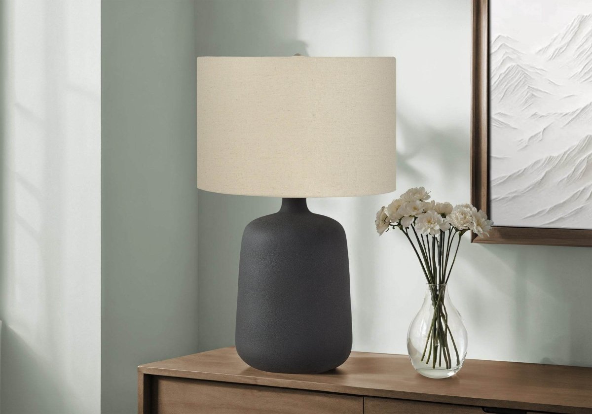 Contemporary Black Ceramic Table Lamp With Linen Shade - Sleep Galleria