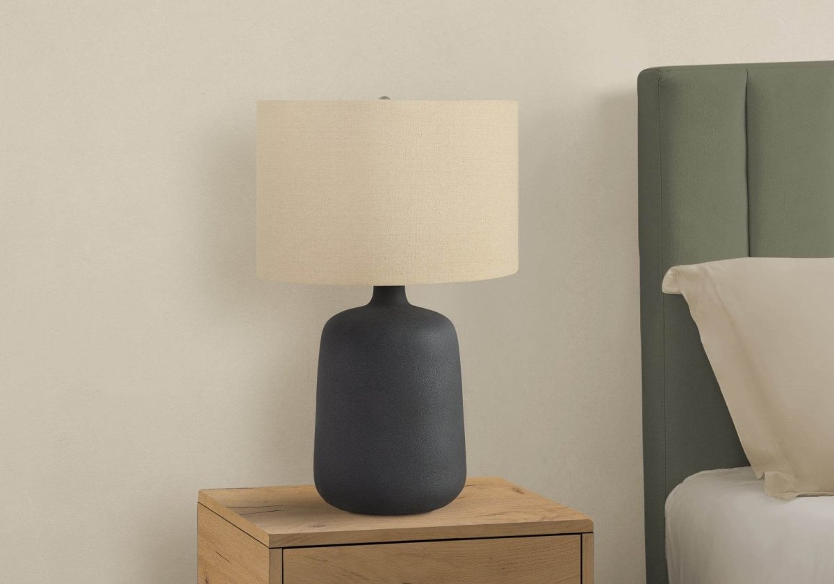 Contemporary Black Ceramic Table Lamp With Linen Shade - Sleep Galleria