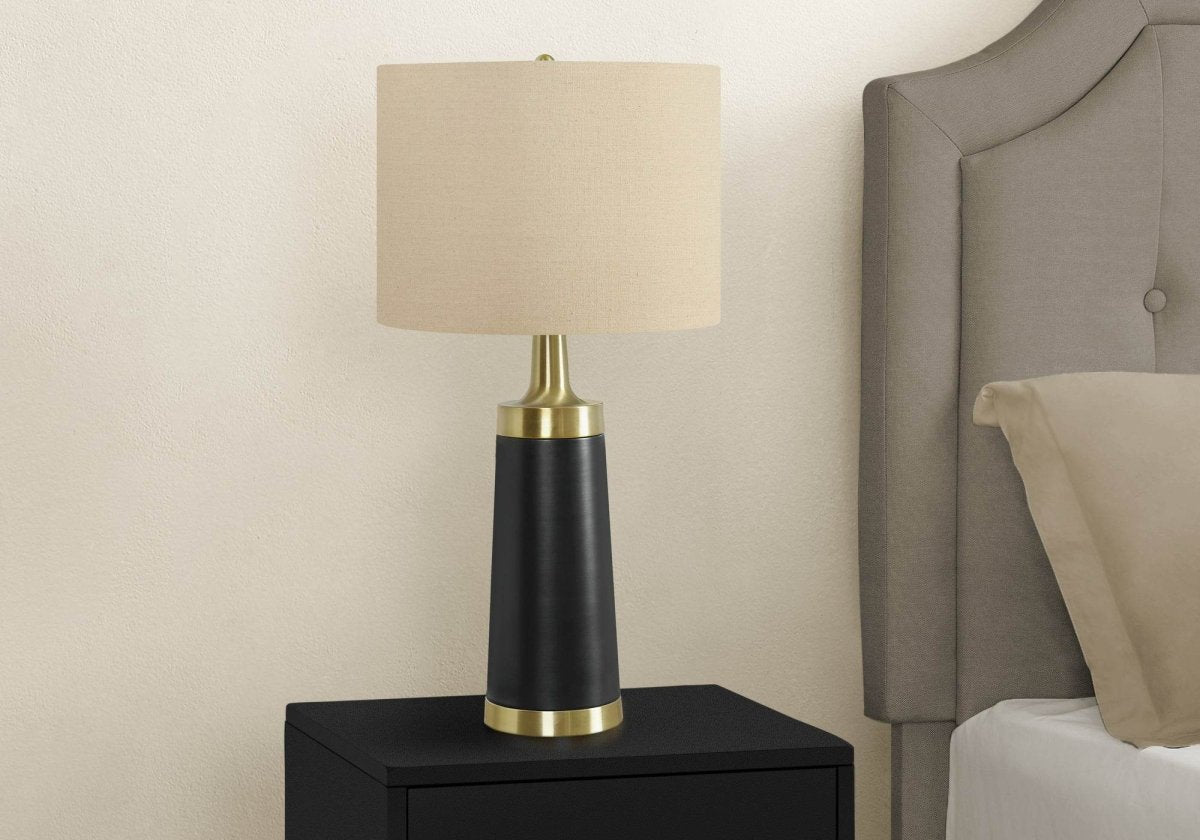 Contemporary Black Metal Table Lamp With Linen Shade - Sleep Galleria