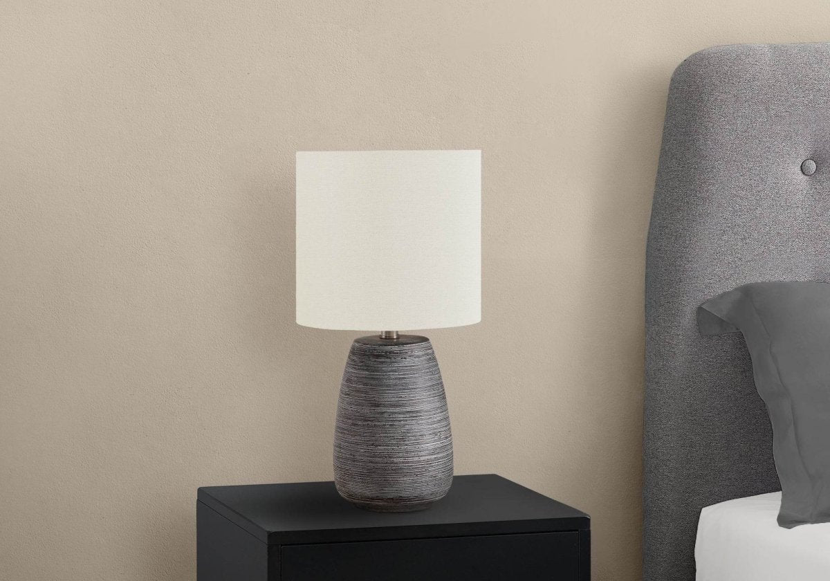 Contemporary Grey Ceramic Table Lamp With Ivory Shade - Sleep Galleria