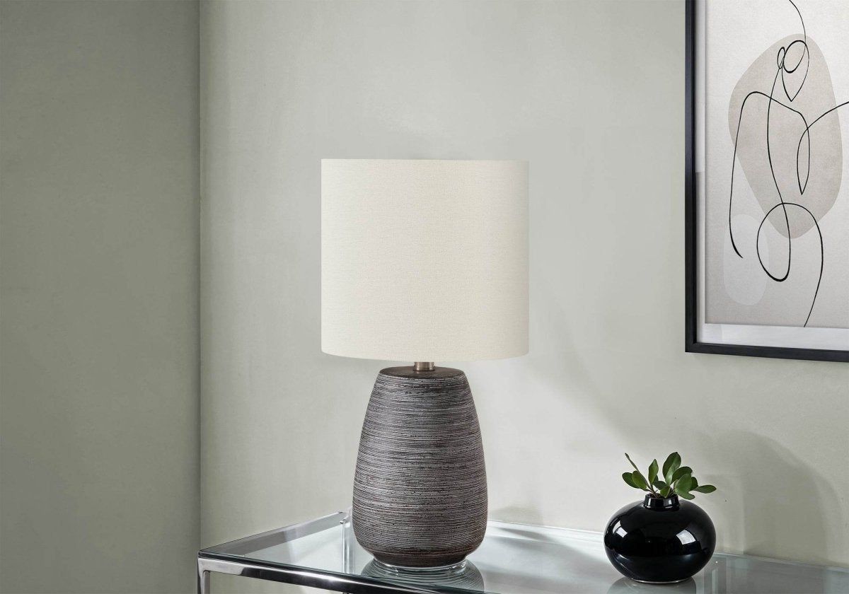 Contemporary Grey Ceramic Table Lamp With Ivory Shade - Sleep Galleria
