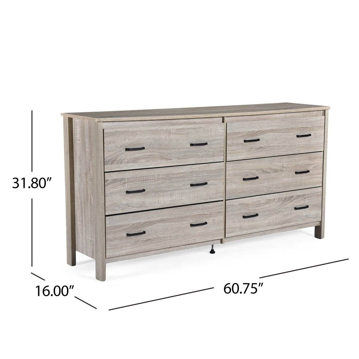 Contemporary Oak Six Drawer Particle Board Dresser - Sleep Galleria