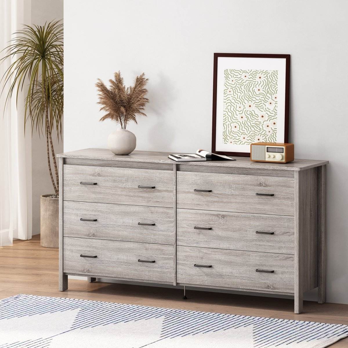 Contemporary Oak Six Drawer Particle Board Dresser - Sleep Galleria