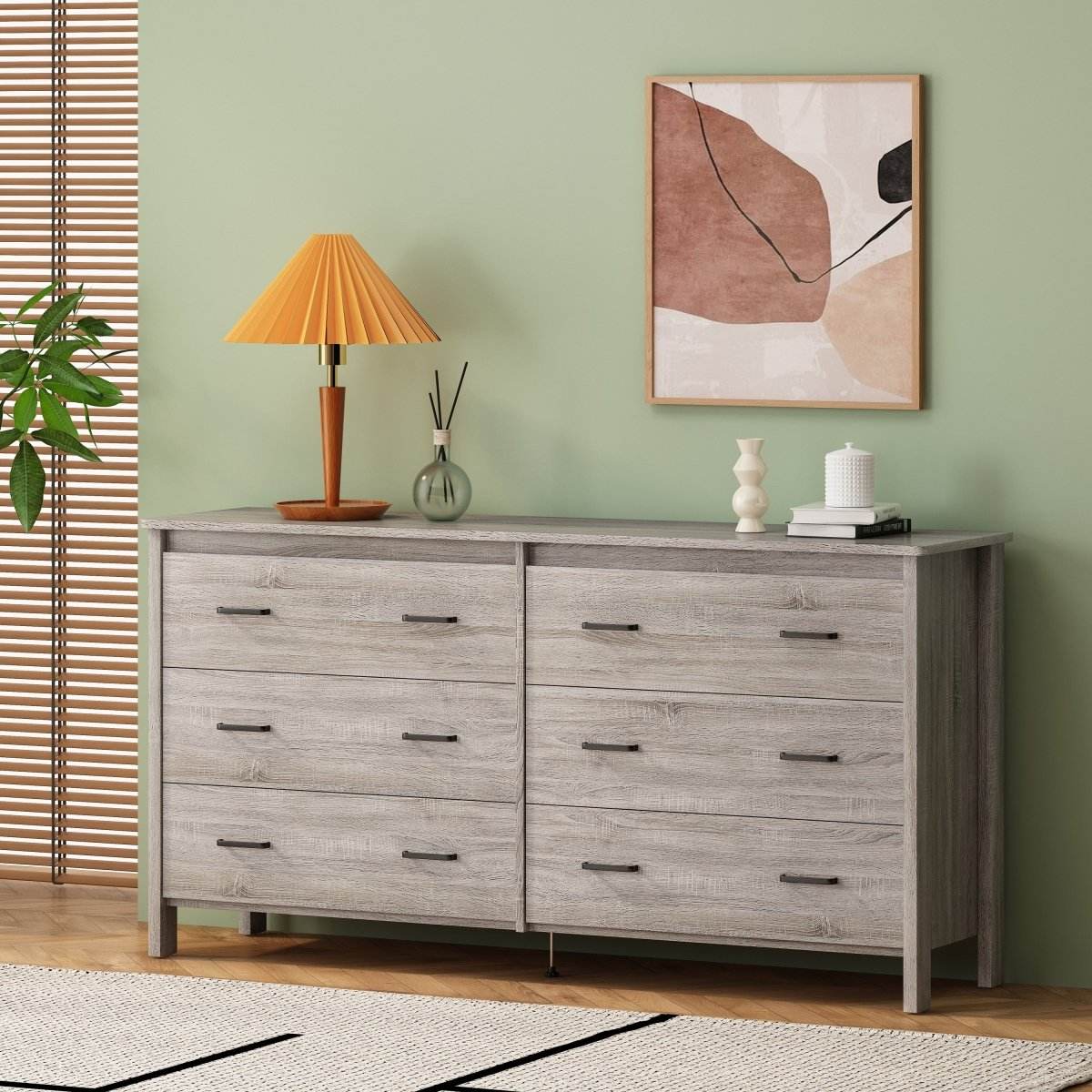 Contemporary Oak Six Drawer Particle Board Dresser - Sleep Galleria