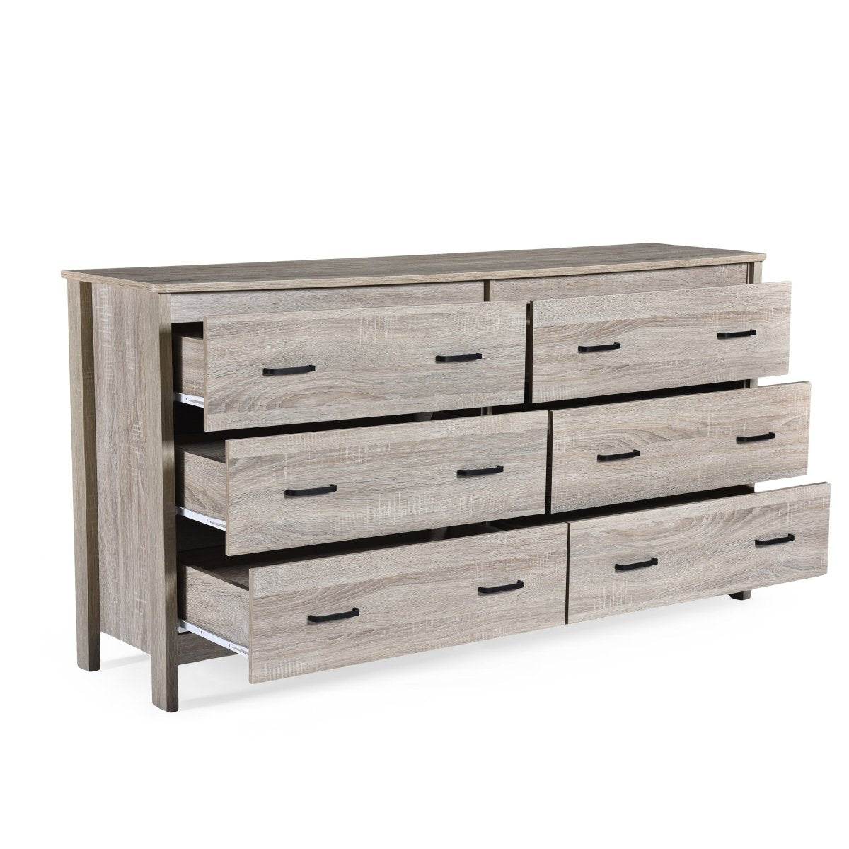 Contemporary Oak Six Drawer Particle Board Dresser - Sleep Galleria