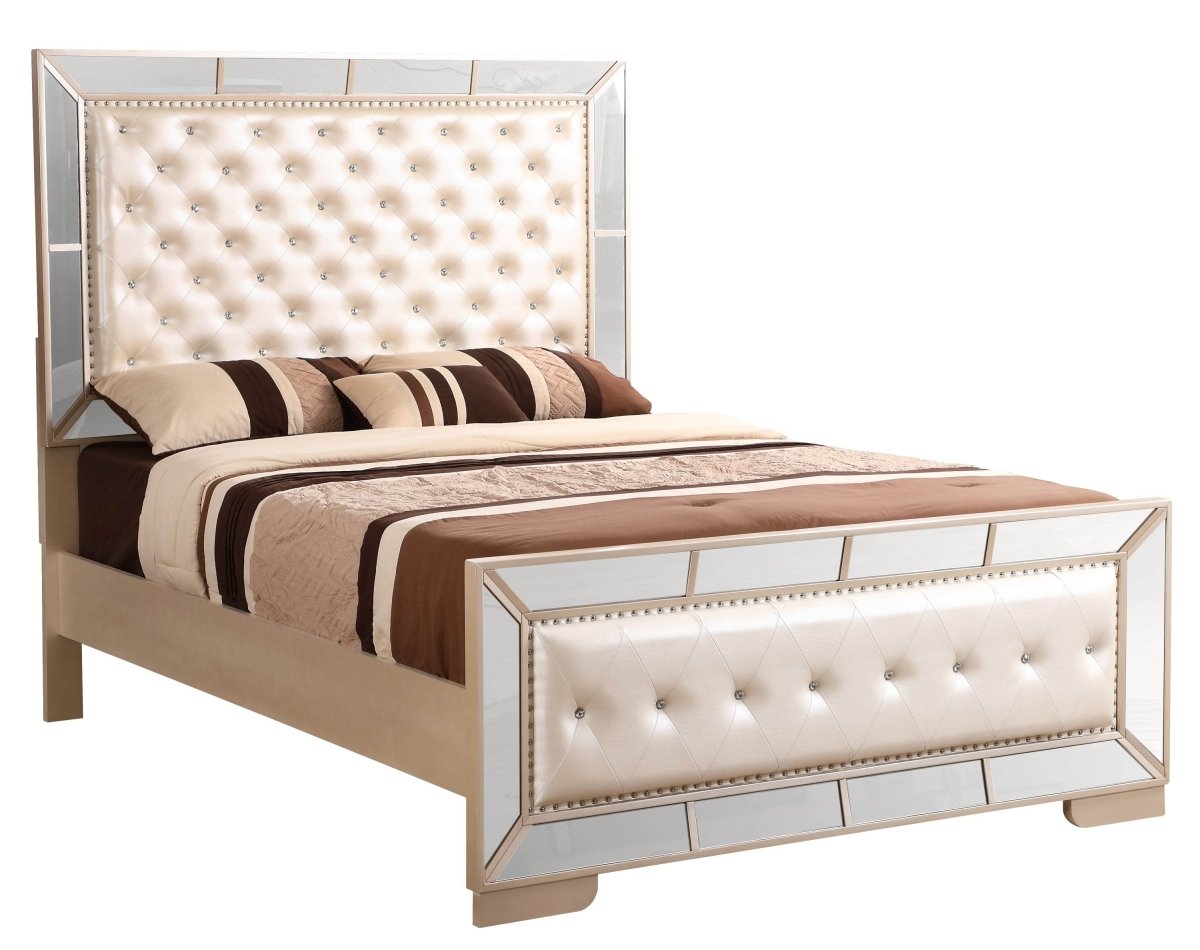Contemporary Pearl Off White Particle Board Full Bed Frame - Serenova - Omega Lifestyles