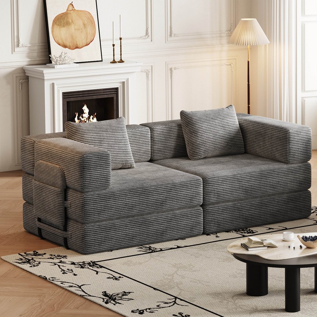 Convertible Corduroy Fabric 2 - Seat Sofa Bed With Storage Pockets - Serenova - Omega Lifestyles