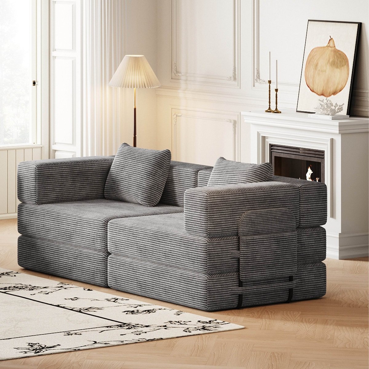 Convertible Corduroy Fabric 2 - Seat Sofa Bed With Storage Pockets - Serenova - Omega Lifestyles