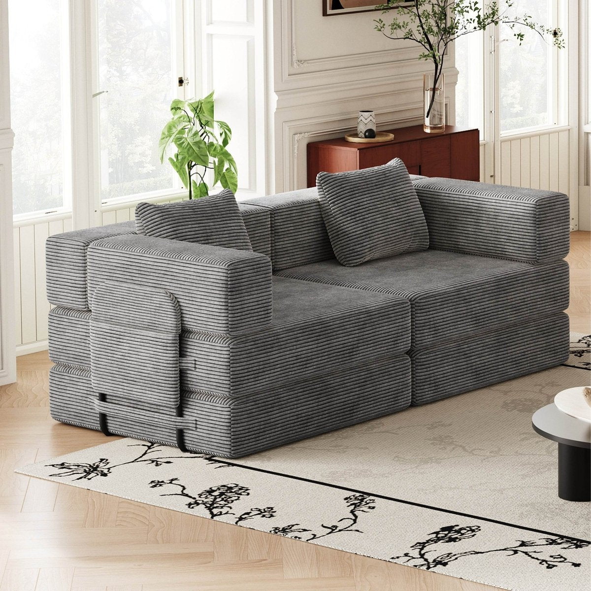 Convertible Corduroy Fabric 2 - Seat Sofa Bed With Storage Pockets - Serenova - Omega Lifestyles