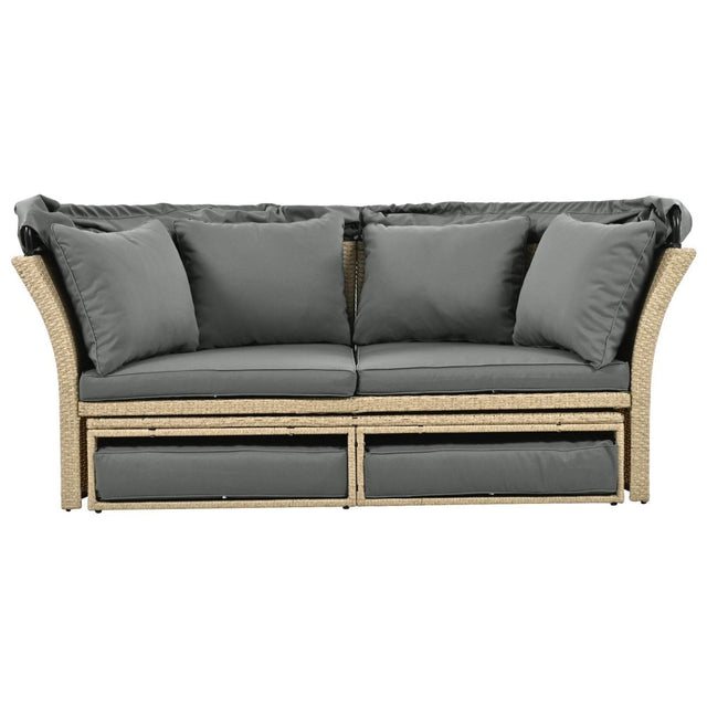 Convertible Grey Waterproof Rattan Outdoor Patio Daybed - Omega Lifestyles