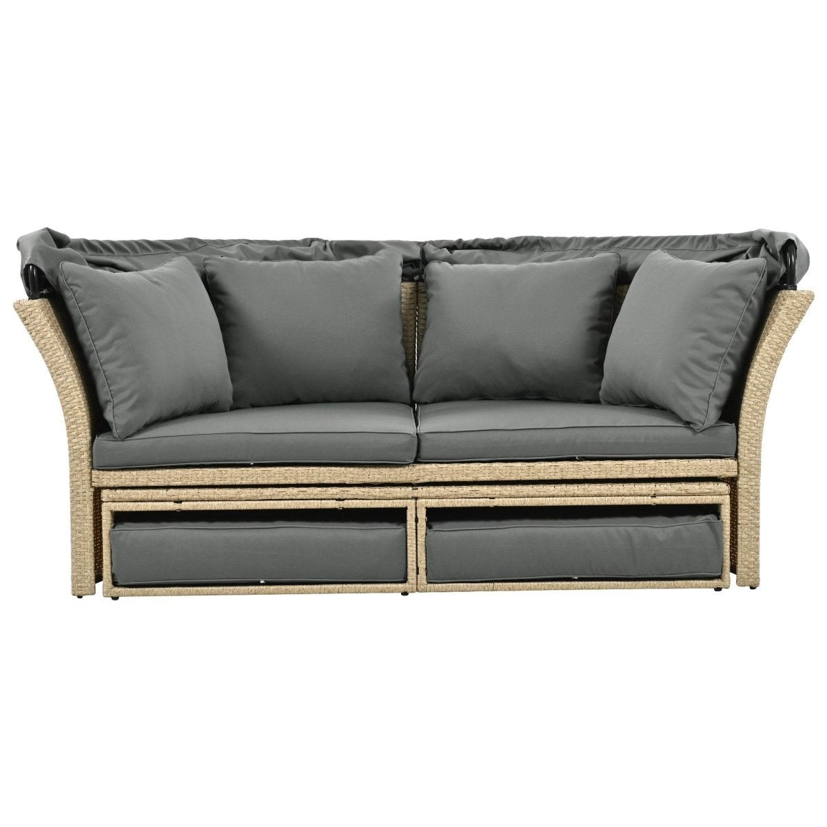 Convertible Grey Waterproof Rattan Outdoor Patio Daybed - Serenova - Omega Lifestyles