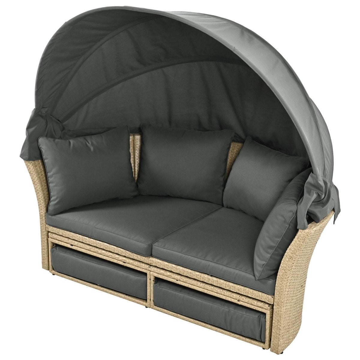 Convertible Grey Waterproof Rattan Outdoor Patio Daybed - Serenova - Omega Lifestyles