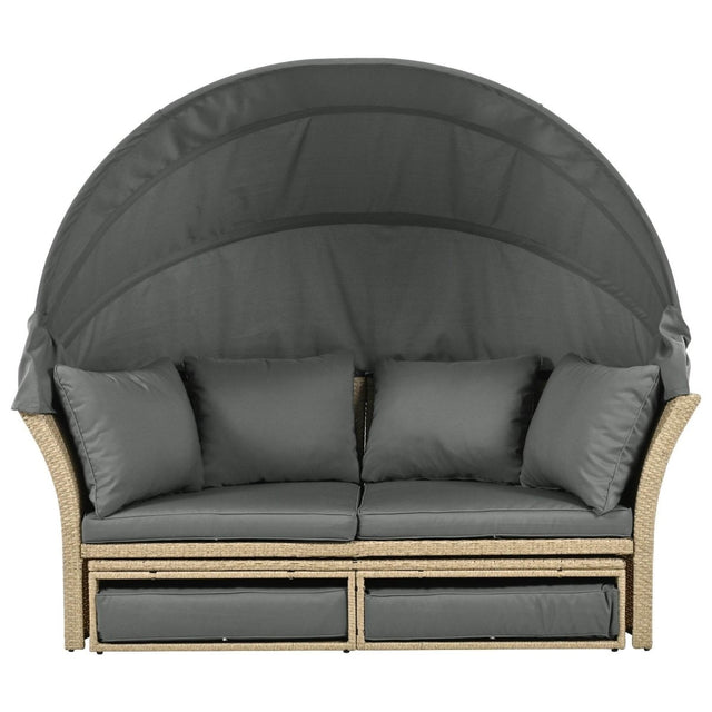 Convertible Grey Waterproof Rattan Outdoor Patio Daybed - Omega Lifestyles