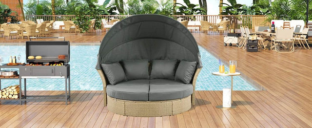 Convertible Grey Waterproof Rattan Outdoor Patio Daybed - Omega Lifestyles